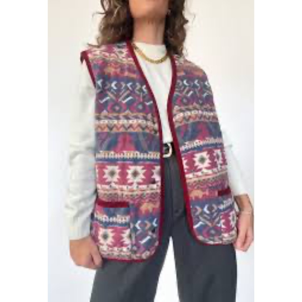 MASTER Sportswear Quilted Aztec Fleece Vest Women's Size Medium Made in Italy